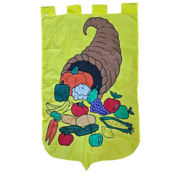 Thanksgiving Cornucopia Banner 46" X 27" Fall Harvest Decoration Yellow With Fru - Picture 2 of 2